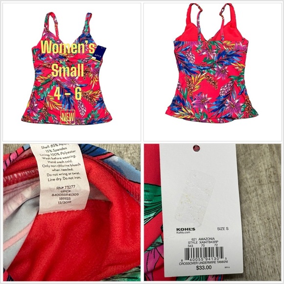 Women’s Apt. 9 Small Tankini Underwire Padded Cup Swim Swimwear Tank Top NWT - Picture 1 of 9
